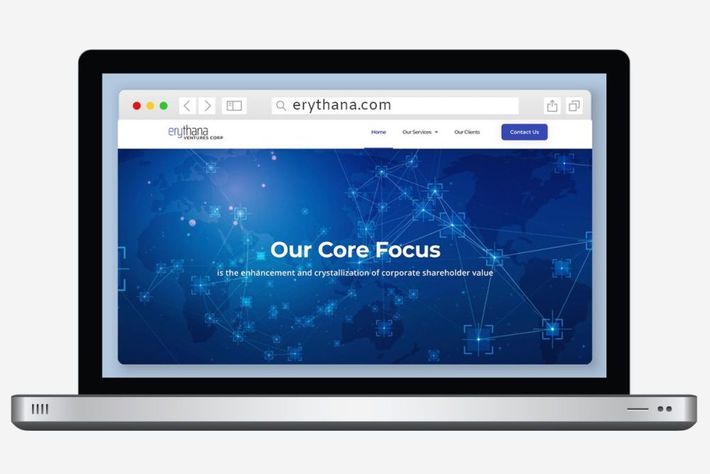 Erythana website shown on a laptop